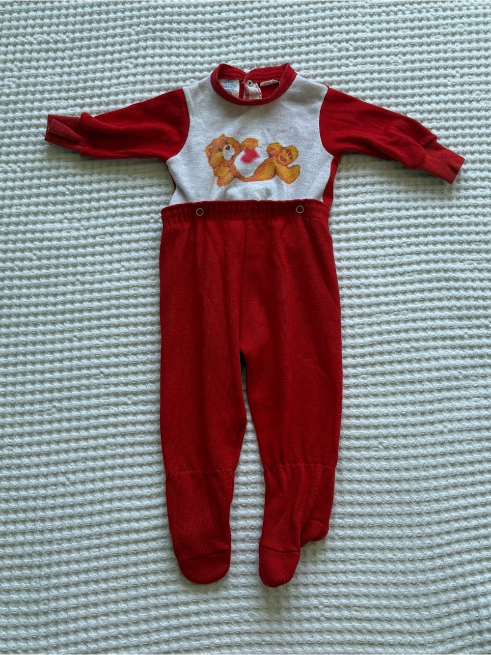 Vintage 1983 Care Bears Heart Bear Footed Snap Pajamas 2pc Red White 6M